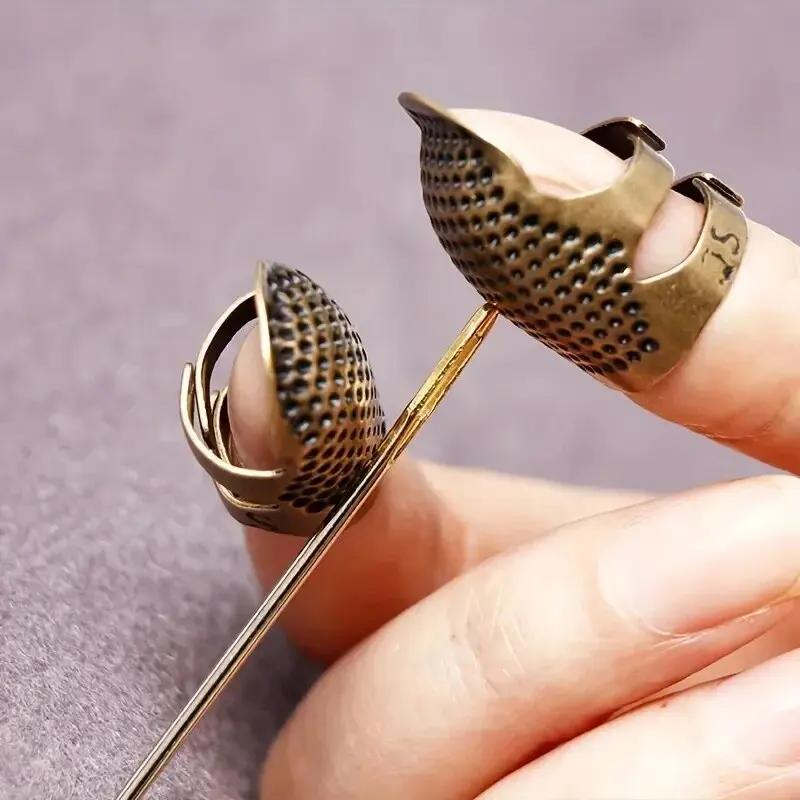 Adjustable Vintage Sewing Thimble, Handmade Anti-Slip Embroidery Anti-Loop, Vintage Acupressure Needle Ring Finger Holder