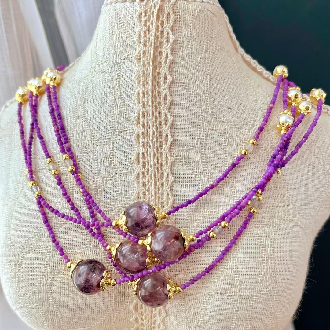 Vintage Mini Baby Natural Purple Mica Purple Ghost Collarbone Chain Necklace