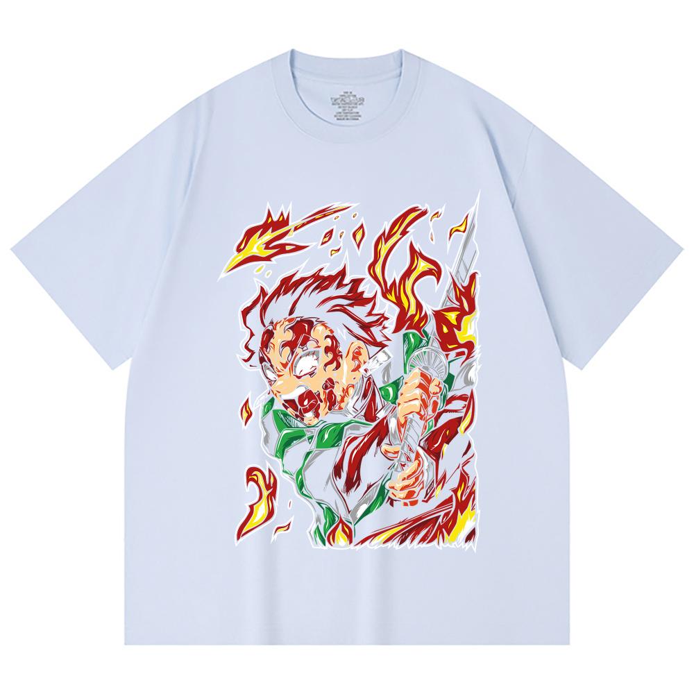 230 Gsm 100% Cotton Demon Slayer V101 Tanjiro Print Unisex Heavy Cotton T Shirt