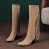 Fashion Fringed Tassels Knee High Boots Winter Women Suede Thick Heels Boots Square Toe Shoes for Women botas mujer WSH4710