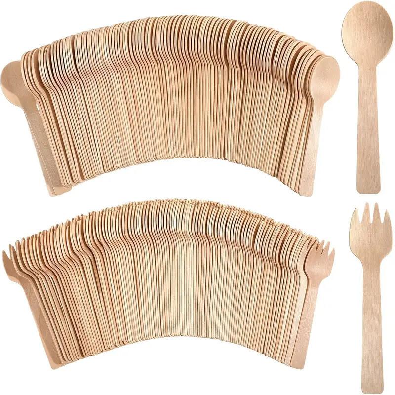 100Pcs Disposable Wooden Spoon Set For Ice Cream And Desserts Suitable For Parties Weddings Cakes Practical Disposable Tableware