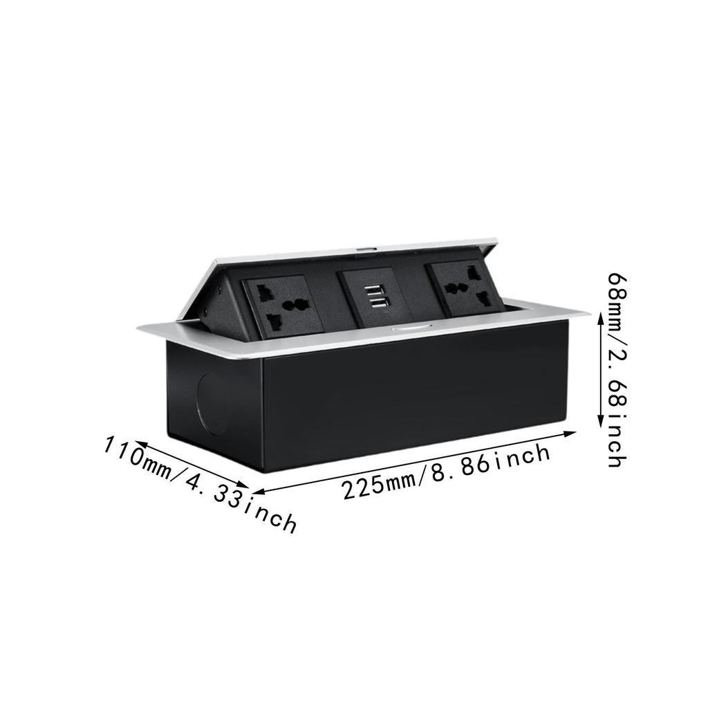 Desktop Hidden up Socket Embedded Power Strip Multifunctional Compact Connectivity Box Recessed Double USB Ports Power Socket
