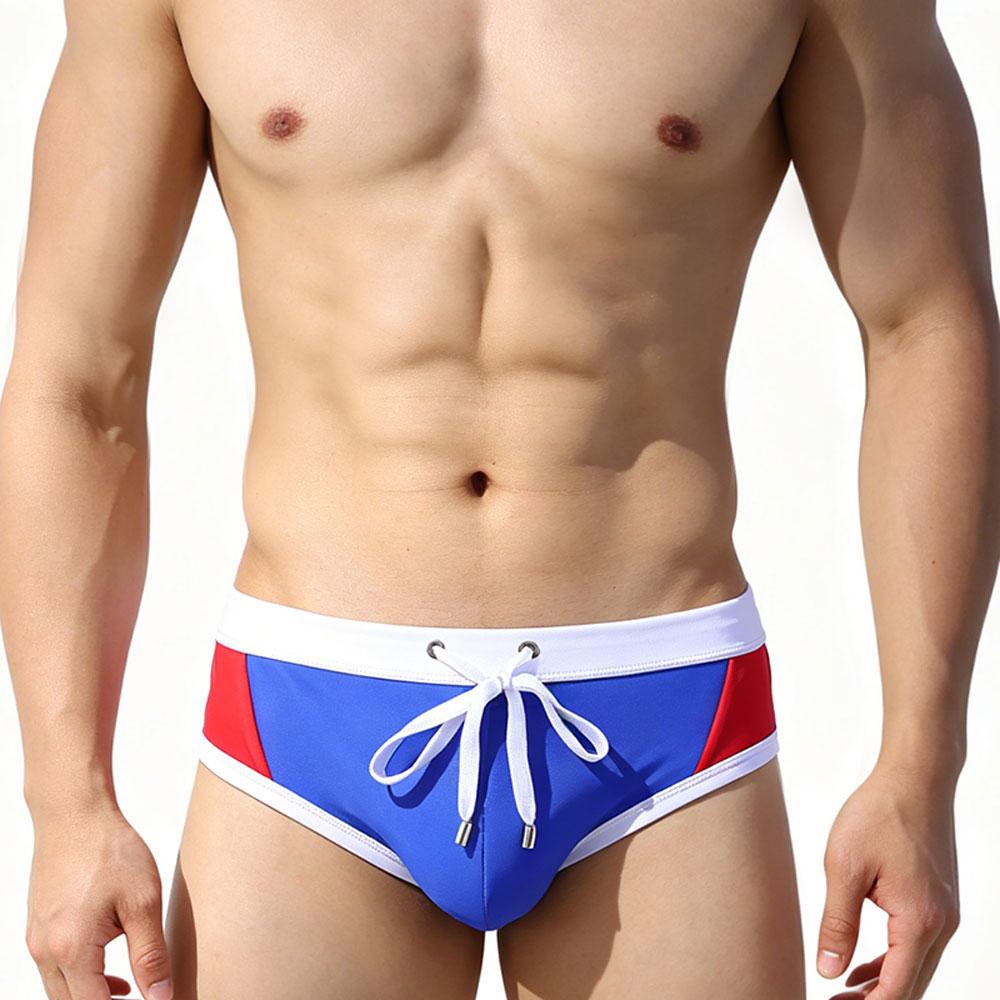 Heren Laag Uitgesneden Zwembroek Nylon Mesh Paneel Sneldrogend Elastische Contour Zakje Sexy Kleurblok Zwemkleding Voor Mannen
