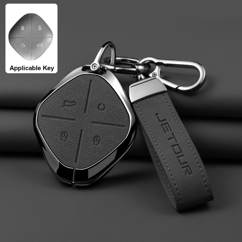 Zinc Alloy Leather Car Key Case Full Cover Shell Holder for Chery DASHING X-1 Plus DTC Jetour 2022 2023 Auto Keychain Accessori
