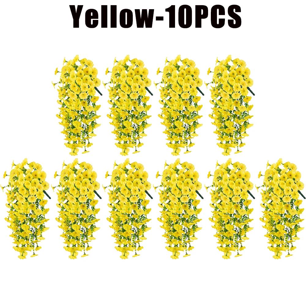 Artificial Faux Plants Flowers Fake Silk Fuchsia UV Resistant Realistic Morning Glory for Hanging Planter Porch Patio Decor