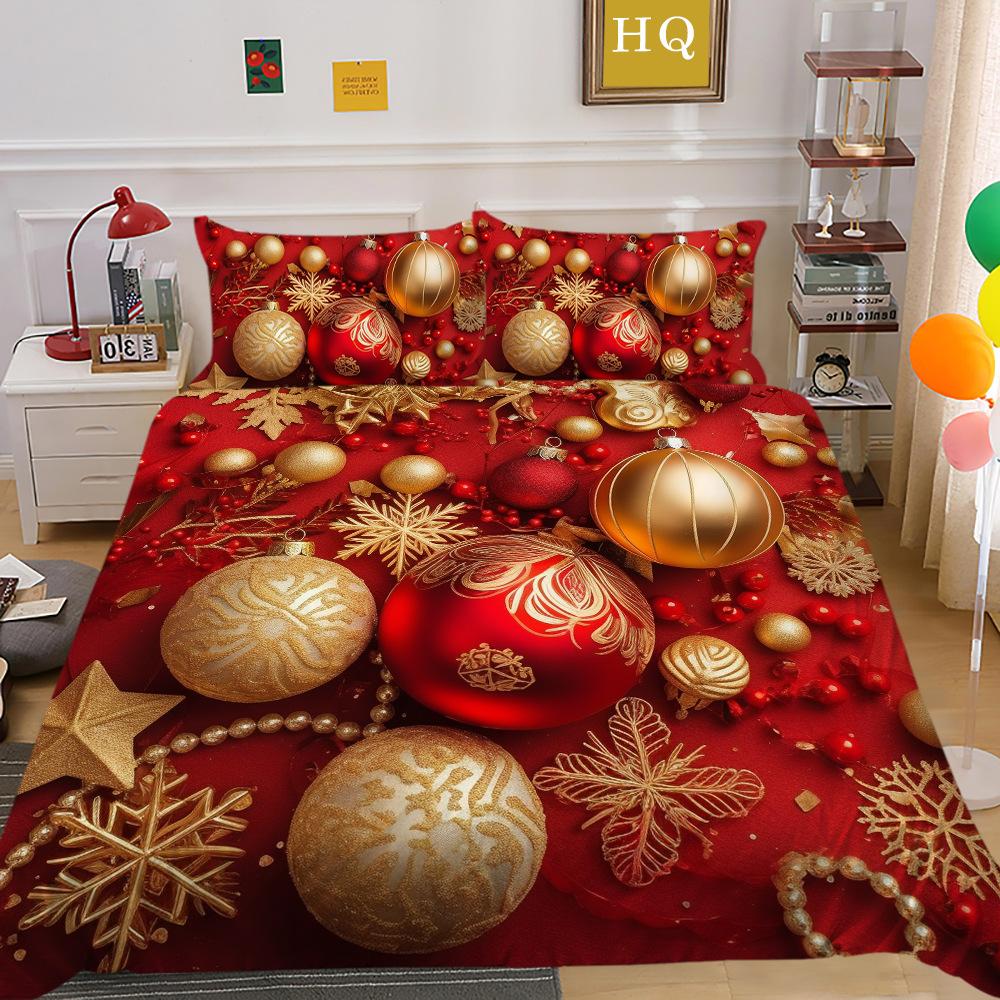 Świąteczny Nadruk Cyfrowy Druk 3D Poliestrowa Poszewka na Poduszkę Poszwa na Kołdrę Dostępny Zestaw Dwu- lub Trzyczęściowy
