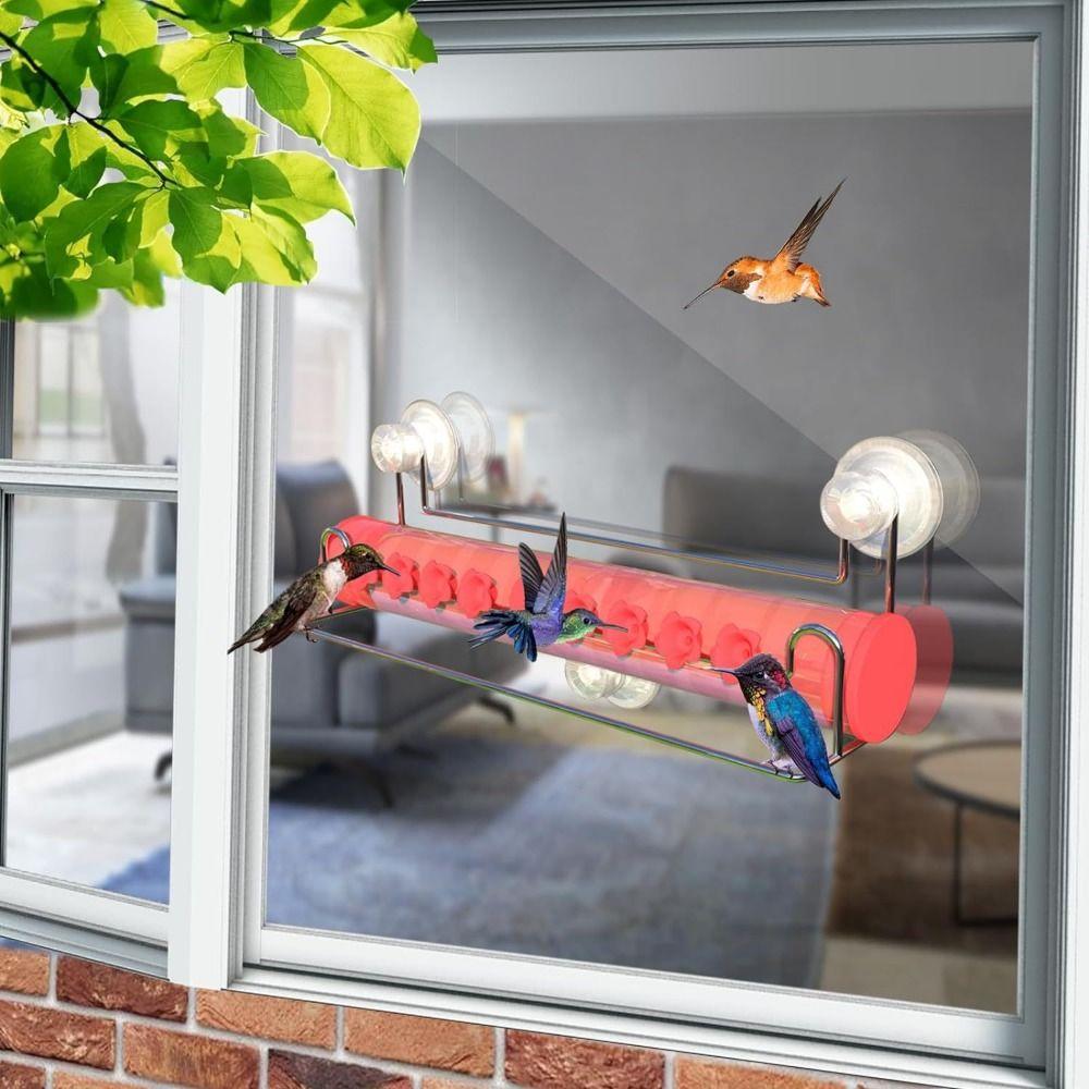 Mocne przyssawki Okienny karmnik dla kolibrów Szczelny 8 otworów do karmienia Wiszący Przezroczysty karmnik dla ptaków Widok z bliska Przezroczysta rurka