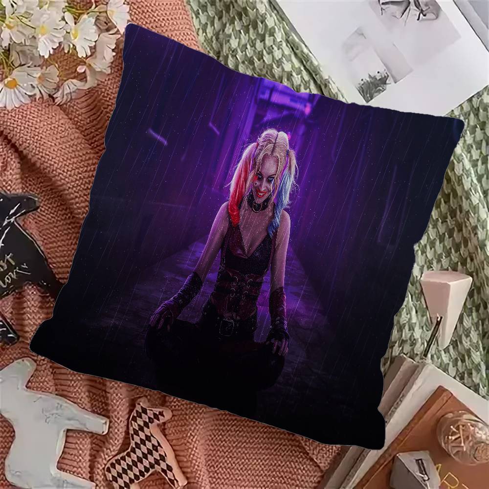 H-Harley Q-Quinn Anime Office Cushion Pillowcase Car Cushion Cover45X45CM Lumbar Pillowcase Sofa Pillowcover