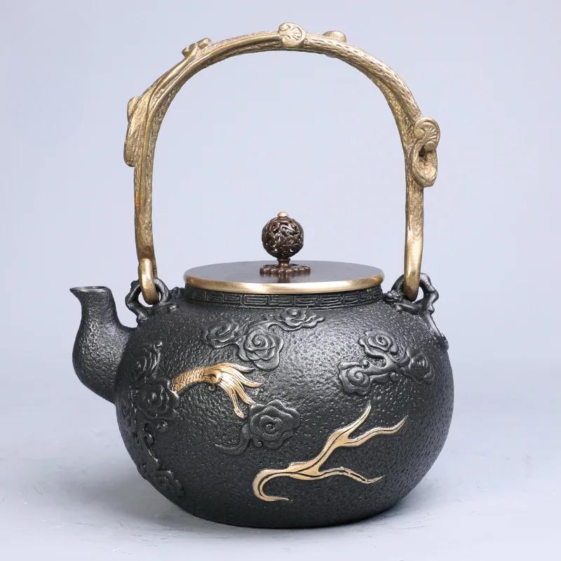 Handmade Relief of Southern Iron Pot Golden Teapot for Boiling Water and Brewing Tea