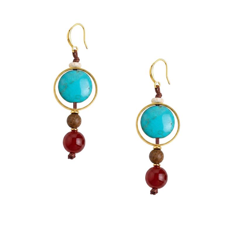 Handmade Ethnic Turquoise Tassel Earrings - Artistic Retro Chinese Style for Women