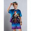 Men's Set Cartoon Chicken Warrior Printed Men's T-shirt and Shorts 2 Piece Set Summer Casual Outdoor Men's and Women's Outfit