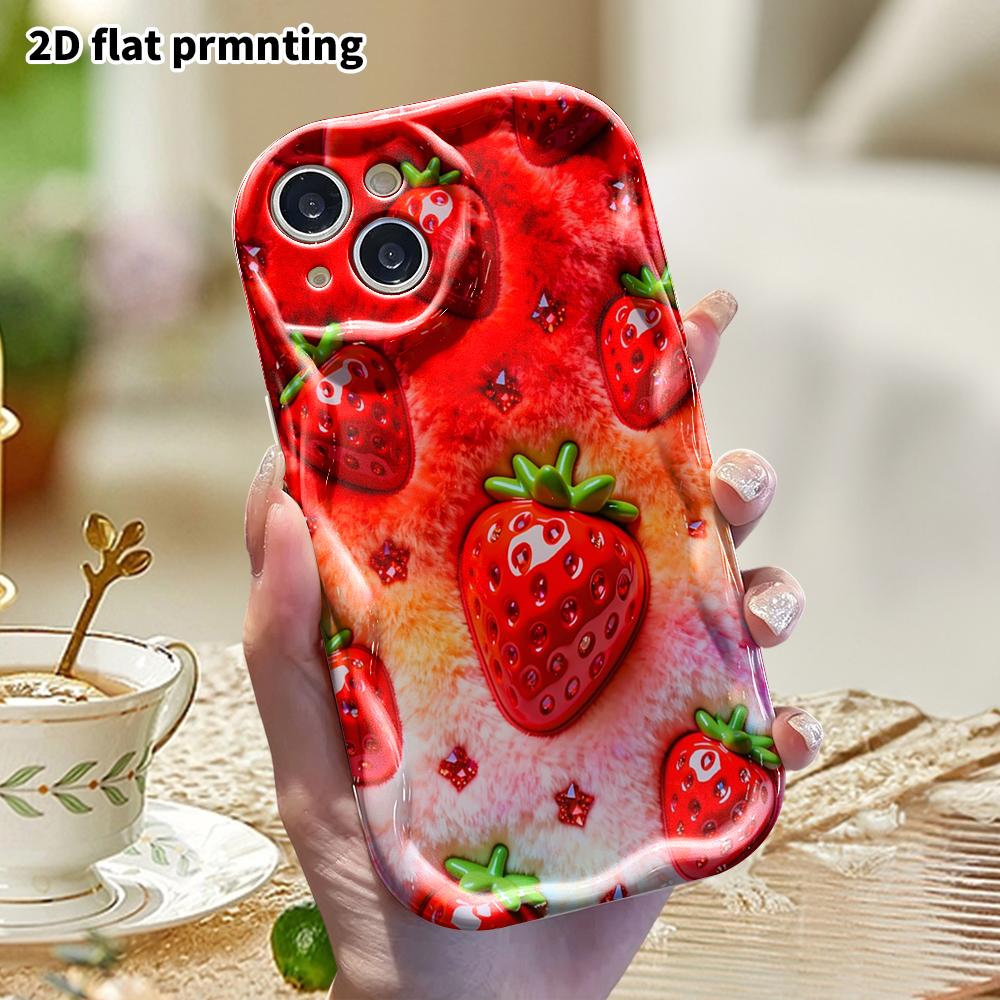 Phone Case: 2D Flat, Fits iPhone 12 Pro, 13, 14, 15, 16, 17, 18, Phone Decoration, Full-print Glossy Strawberry, Perfect Festive Gift for Christmas an