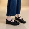 Fashion French retro bow shallow opening single shoes for women 2025 autumn new style square-toed, thick-heeled Mary Jane shoes