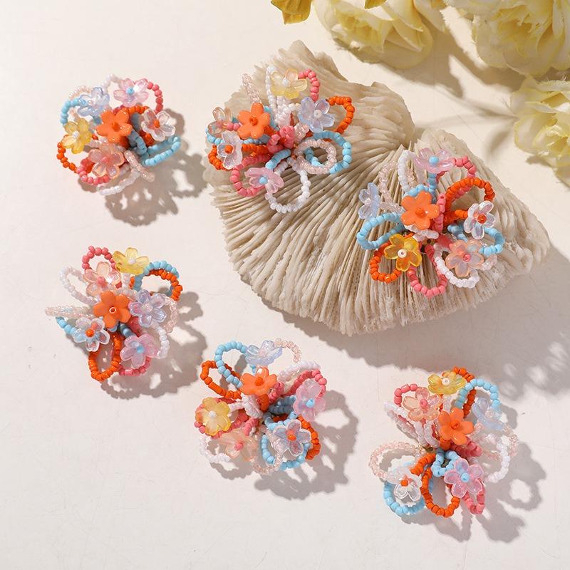Colorful Seed Bead Flower Cluster DIY Supplies Sweet Cute Accessories for Earrings Hair Ornaments Shoe Decor 10pcs