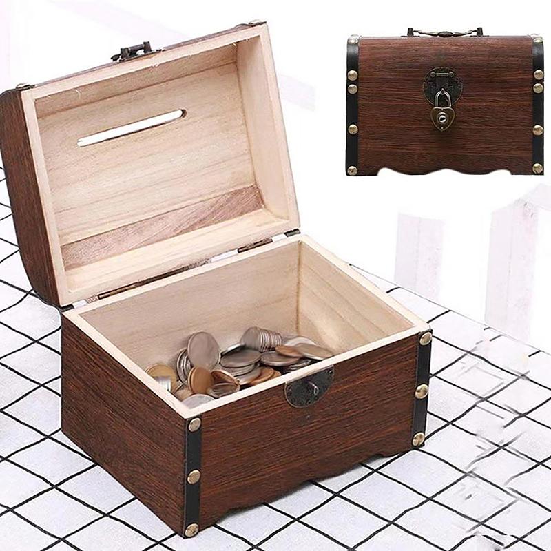 Treasure Chest With Lock Vintage Treasure Storage Box Piggy Bank Organizer Saving Box Case With Lock For Home Retro Decoration