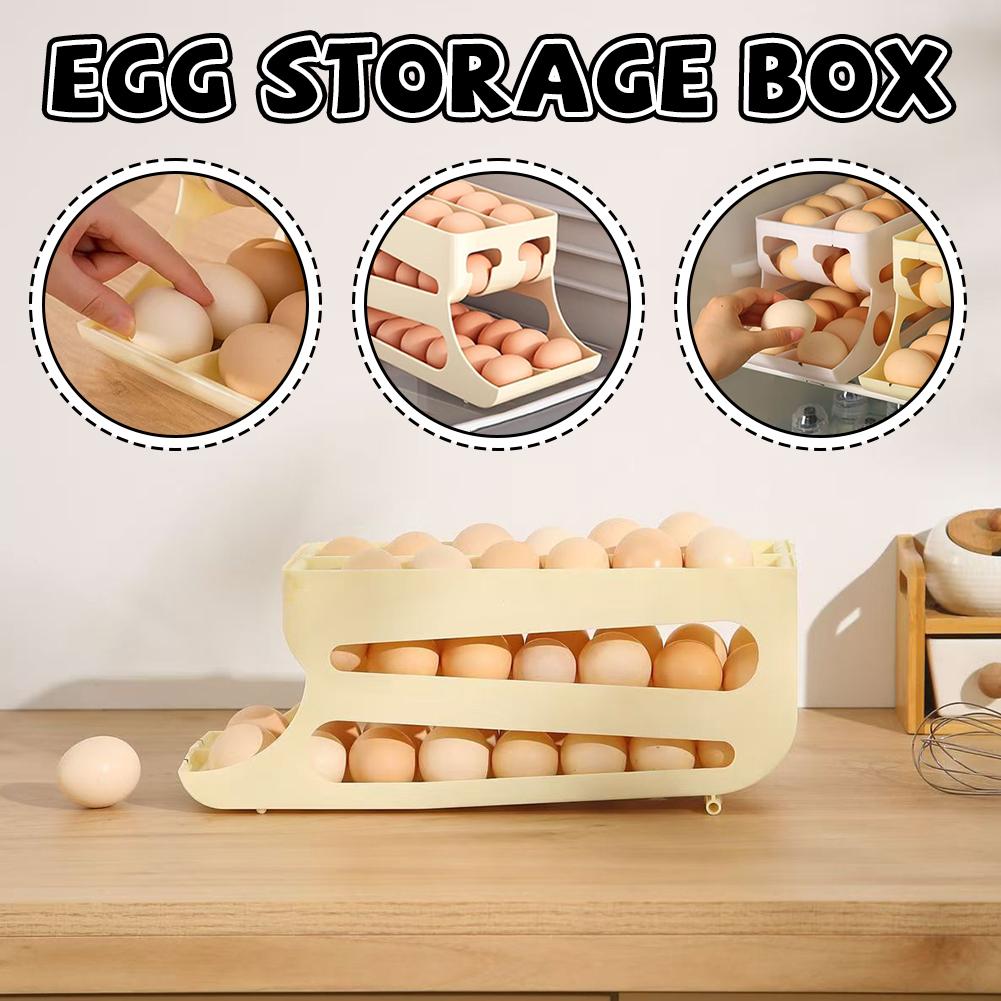 Large Capacity Automatic Egg Roller Rack 2 Tier Slope Design Large Capacity Easy Clean Egg Box Space Saving Kitchen Dedicated 2