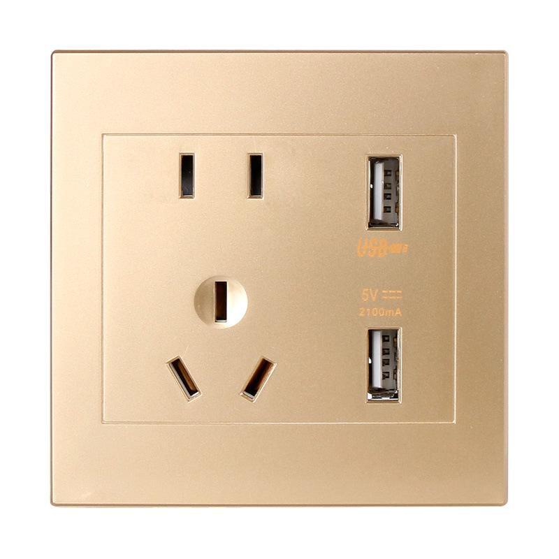 Concealed Wall Socket Panel with Dual USB & Five-Hole Outlets