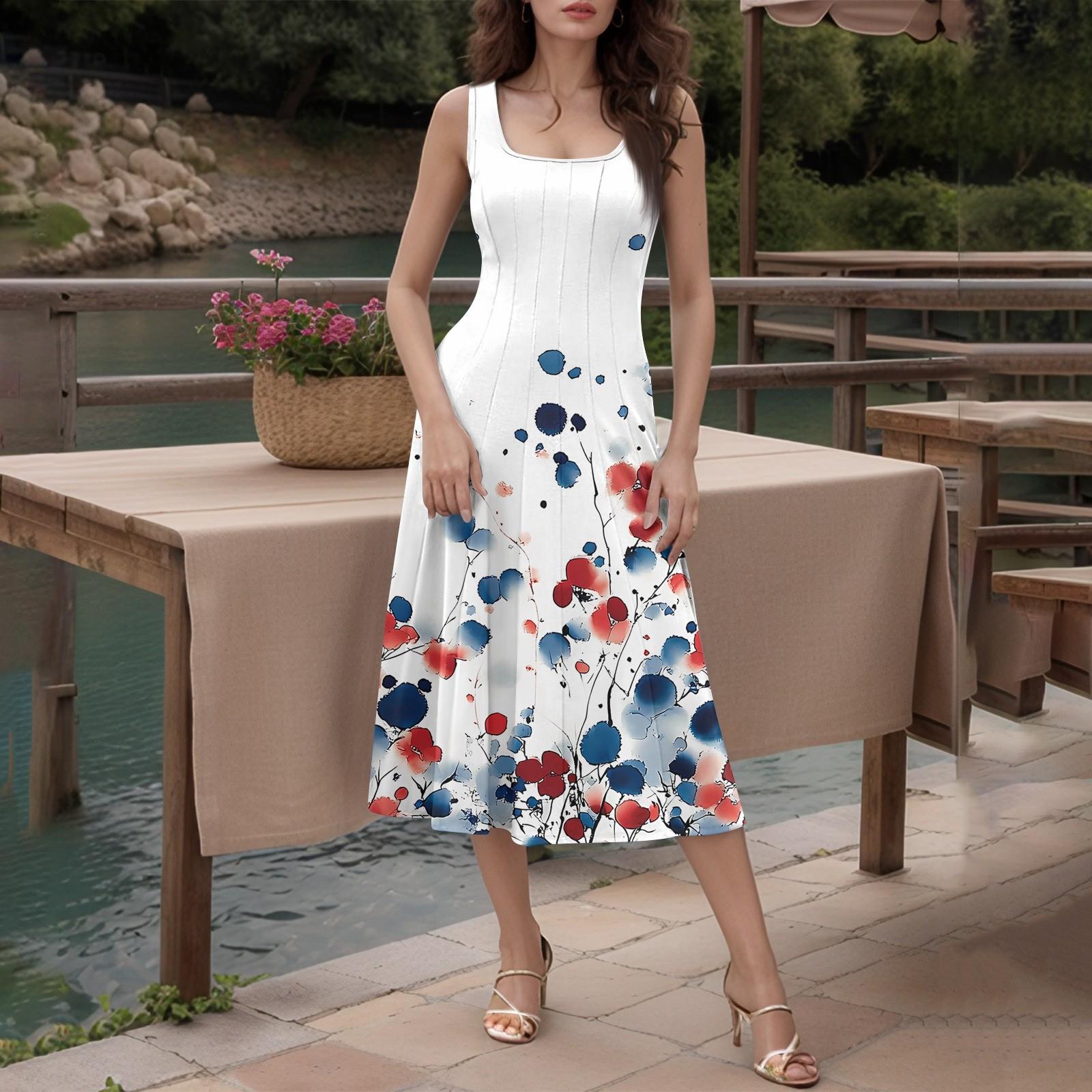 

Женское повседневное модное платье миди с круглым вырезом без рукавов и боковыми карманами S винный