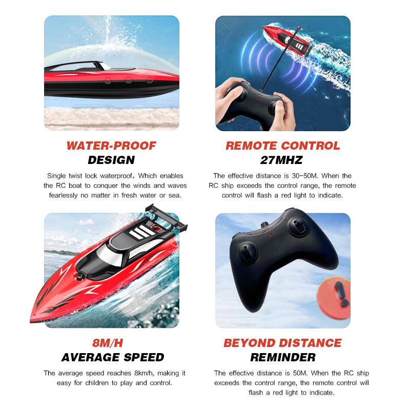 27MHz High Speed Remote Control Boat | Dual Motor Waterproof - Water Speed Boat Child Model Kids Boys Outdoor Pool Toys Gifts