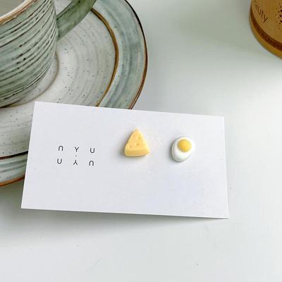 Silver Needle Asymmetrical Egg & Cheese Earrings - Resin Jewelry
