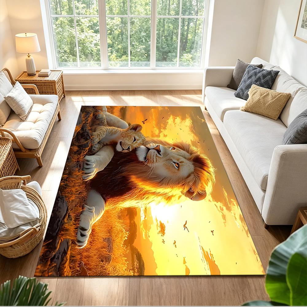 Lion And Cub Bond Non-Slip Home Carpet Design for Office Decor Living Room Bedroom Gift