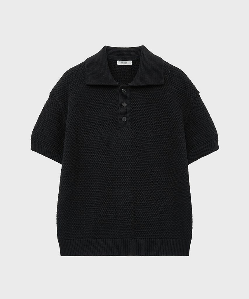 NOIRER Oversized Heavy Polo Half Knit (Black)