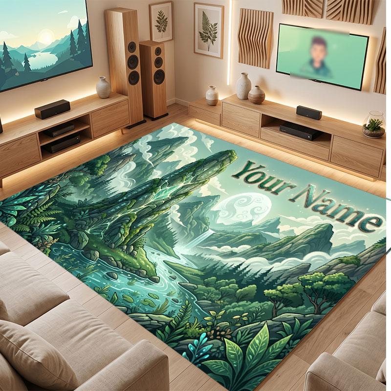 Mushroom Forest Theme Crystal Velvet Floor Rug Personalized Custom Name Text Warm Carpet Home Decoration