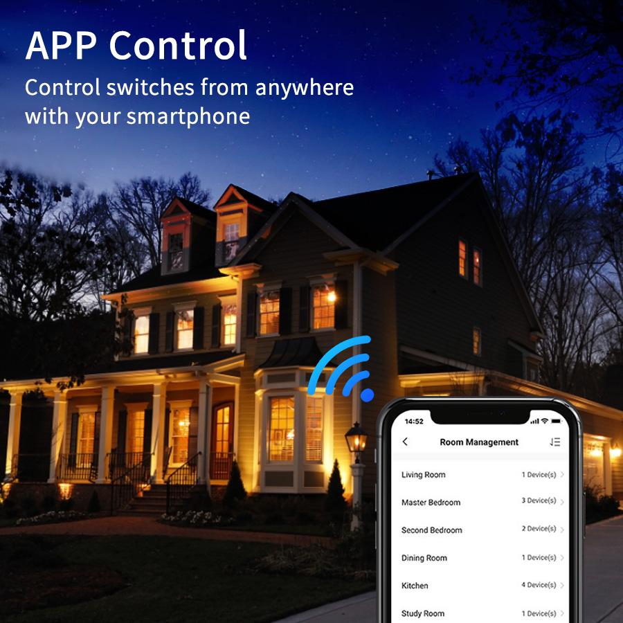 Smart Switches US Neutral Wire/No Neutral Wire Required 1/2/3/4 Gang Light WiFi Touch Switch Works with Tuya Smart Life App