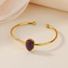 Gold-plated Oval Stone Bracelet Stainless Steel Cuff Bracelet Vintage Open Bangle  Women Jewelry