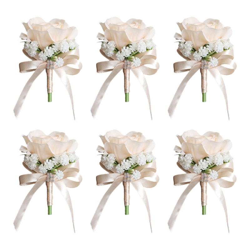 6 Stück Realistischer Seidenblumen-Anstecker Hohe Simulation Seidenrosen-Ansteckblume für Bühnenauftritte und Hochzeitsfeiern