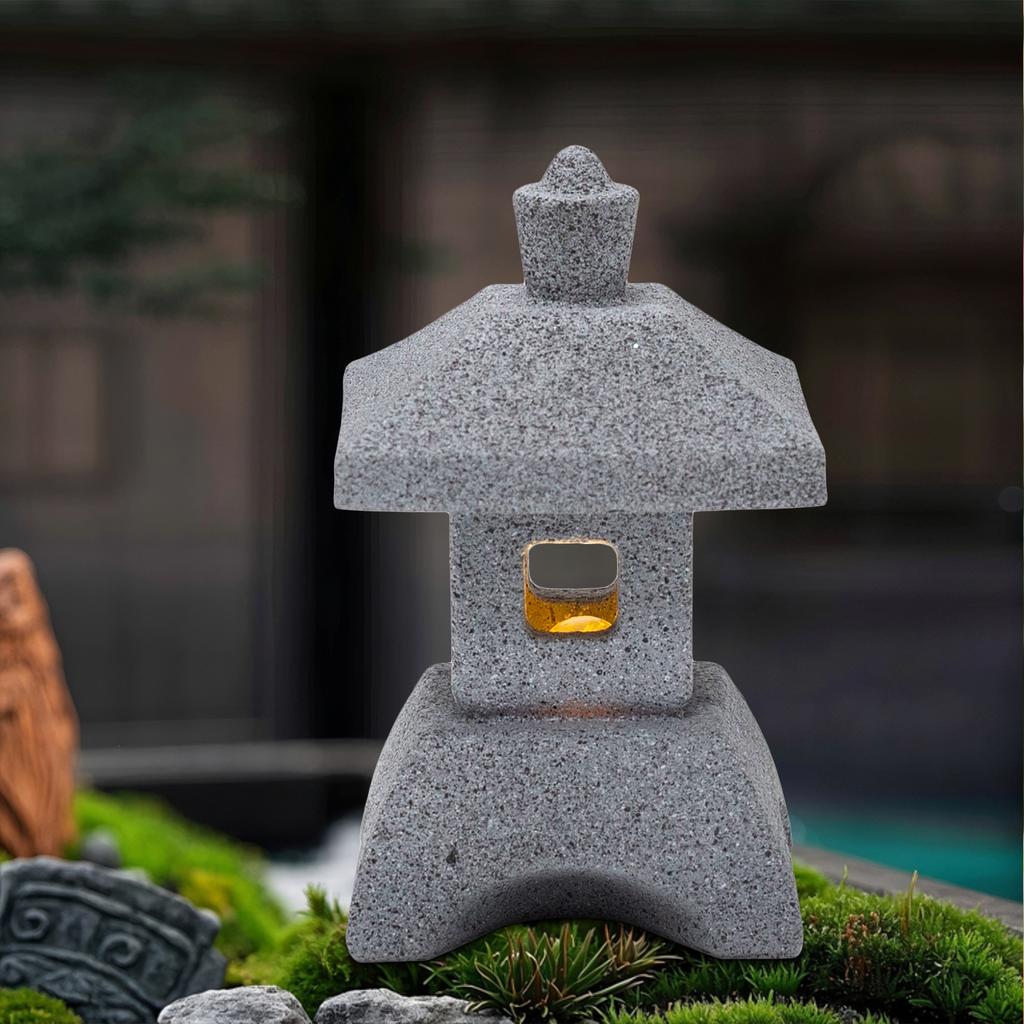 Japanese Lantern Pagoda Statues LED Lights Zen Garden Accessories for Home Mini Meditation Fish Tank Yard Aquarium Bonsai Decor