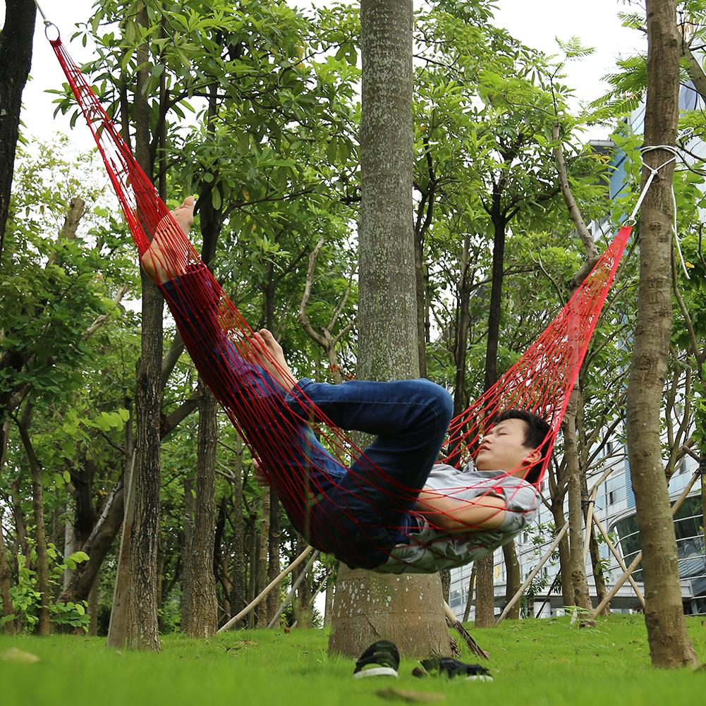 

Single Person Mesh Nylon Hammock Portable For Camping Beach Outdoor Leisure Hanging Bed Swing Adult Furniture Ulatralight