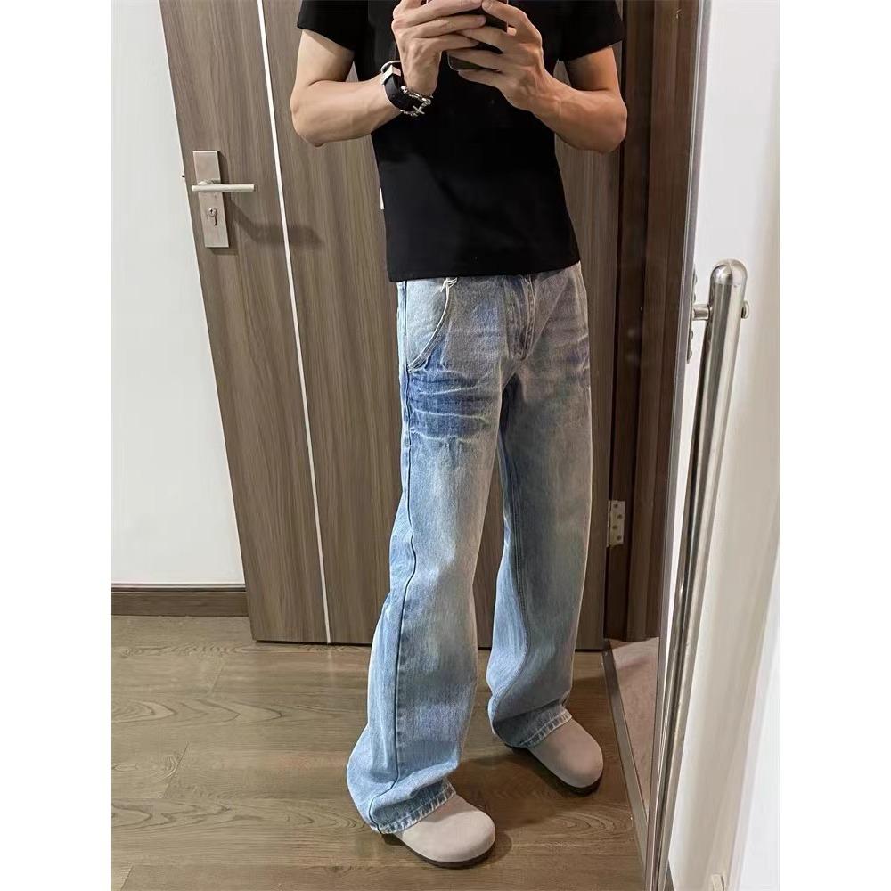 American Retro Jeans Men's Spring and Autumn Trendy Brand High Street Vibe Pants Cleanfit Straight Slightly Pulled Trousers
