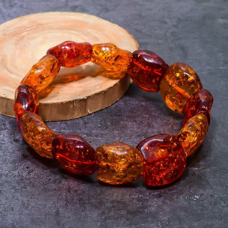 Natural Baltic Amber Gemstone Handmade Cuff Adjustable ETC-9774