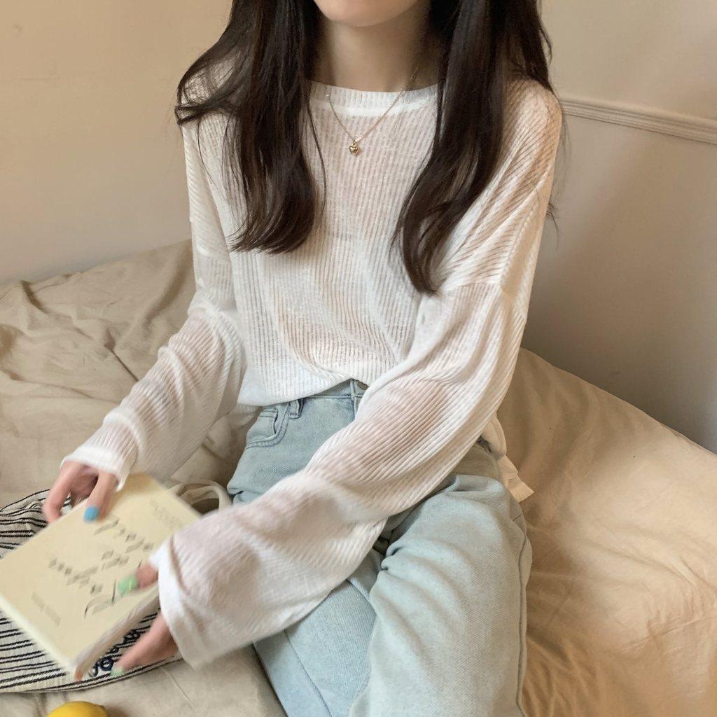 Tshirt For Girls Summer Long Sleeve Lightweight Plain Oversize With Embroidery For Casual Wear