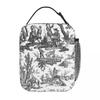 Black And White Toile De Jouy Insulated Lunch Bag for Women Children Portable Food Boxes Thermal Lunch Box Tote