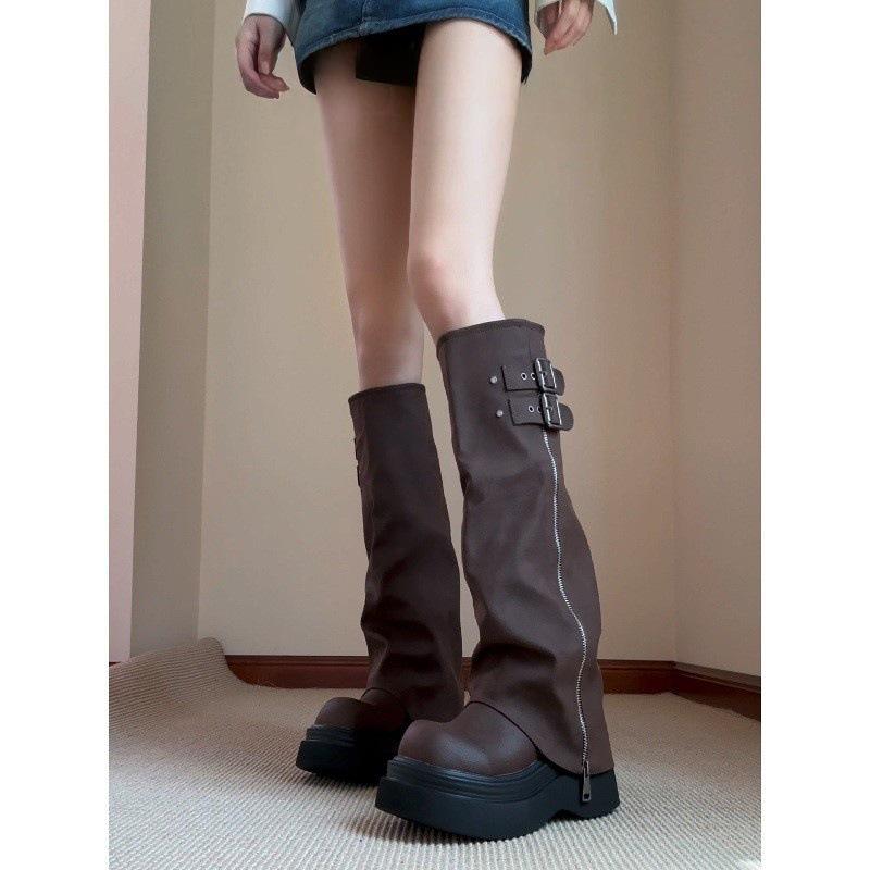 Spice Girl Big Head Pants Boots Boots Women's Small Retro Height Increasing But Knee Knight Boots