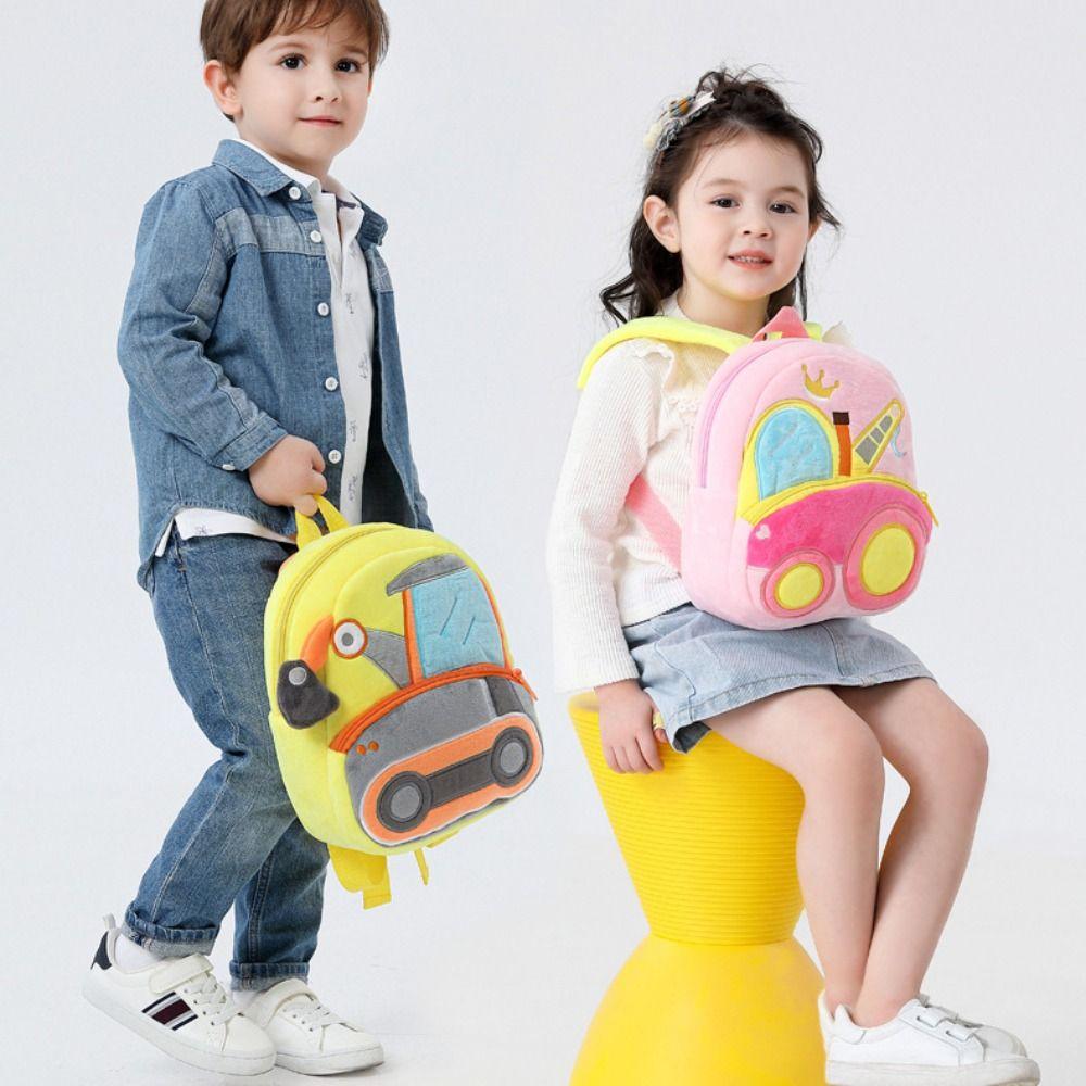 Plush Cartoon Excavator Backpack 2-4 Years Old Kids Small School Bag Kids Engineering Backpack