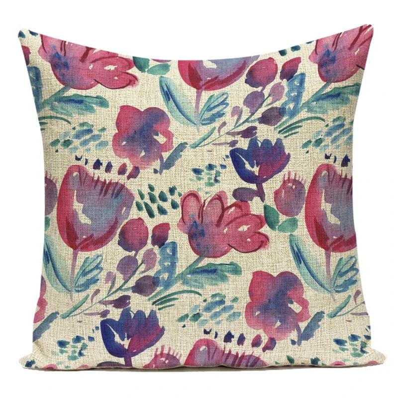 Flower Pattern Decorative Sofa Seat Cushion Cover Fresh Floral Print Pillowcase Home Decor Square Custom Throw Pillows Cover