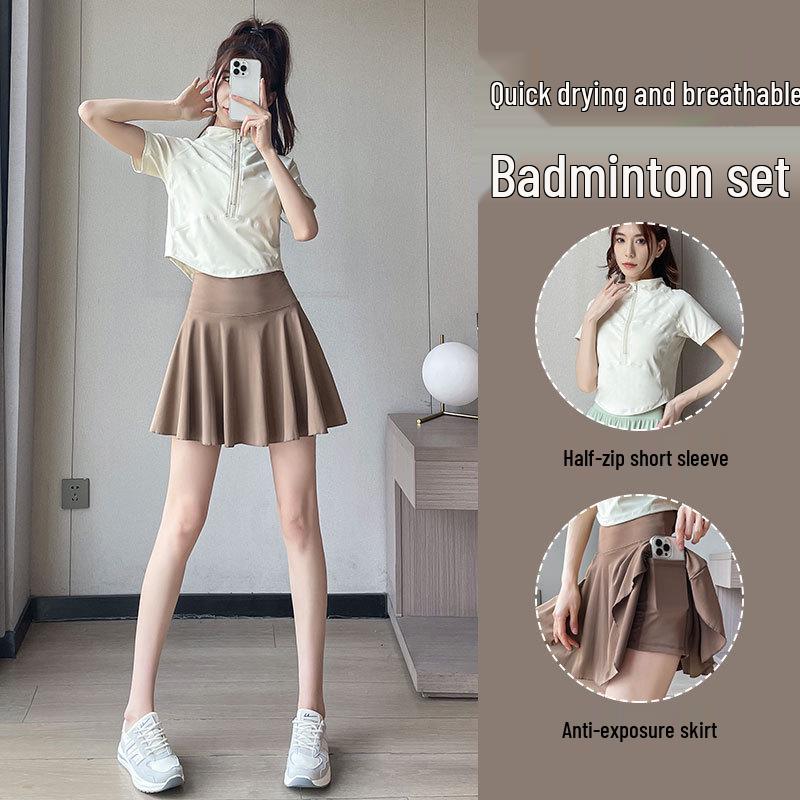 Women's Quick-Dry Sports Set: Summer Tennis Skirt & Short Sleeve Top for Running, Badminton, Yoga, and Fitness