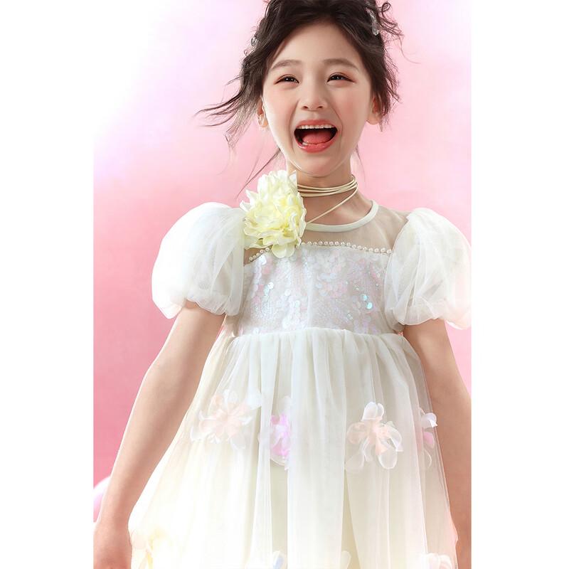 Girls  Summer 3D Floral Sequin Princess Dress 110