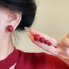 Red Doudou Pearl Earrings Women's Retro Hong Kong Style Red Earrings New Year's Explosion Premium New Year's Earrings