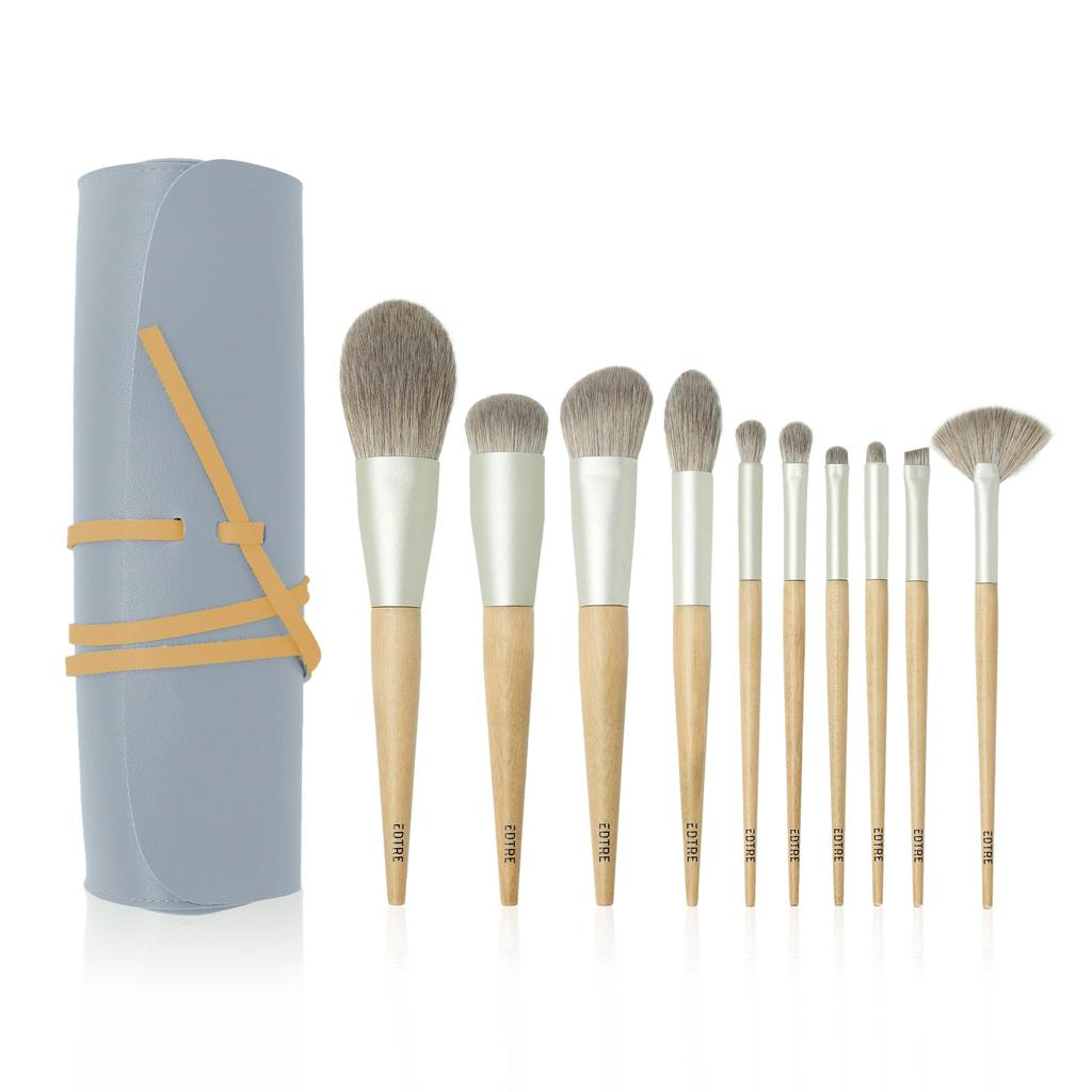 EDTRE Silver Gray Makeup Brush Set of Soft Fiber with PU Leather Multifunctional Everyday Makeup Brush Portable and Suitable for Sensitive Beginner