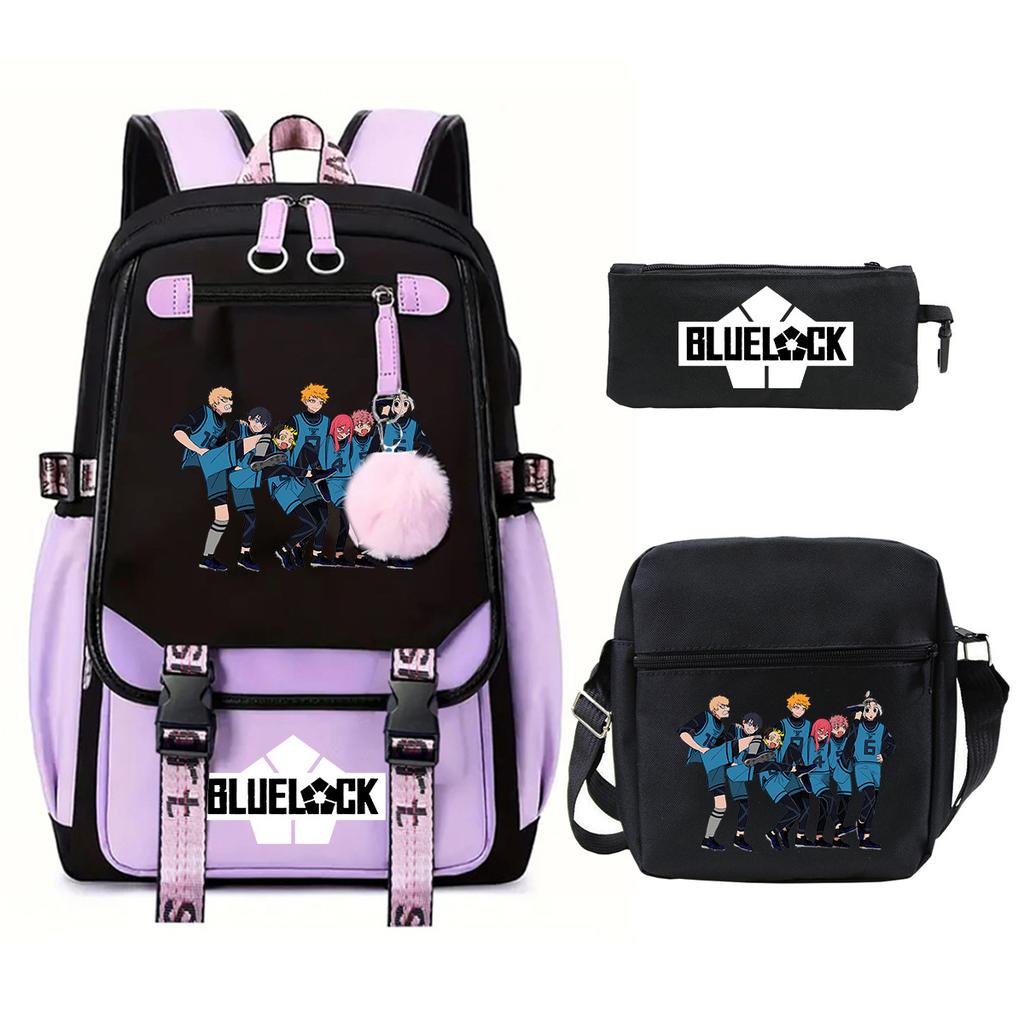 Trend Campus Primary And Secondary School Students Schoolbag Blue Prison Periphery Animation Backpack Pencil Bag