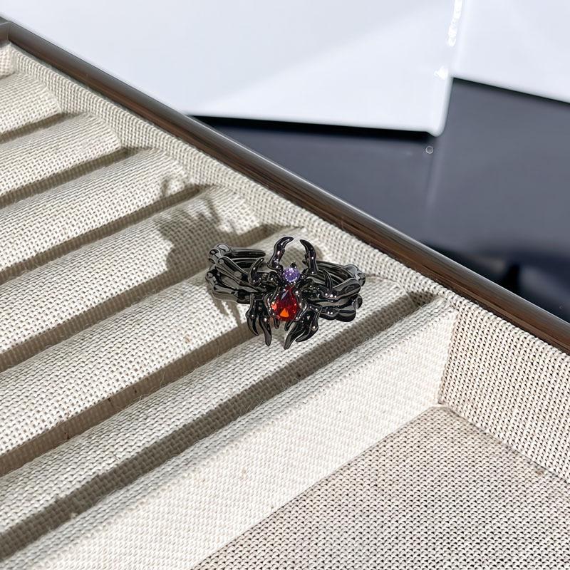 Unisex Halloween Bat Cross Flame Ring with Red Thorns and Flowers - Dark Style Fashion Finger Accessory