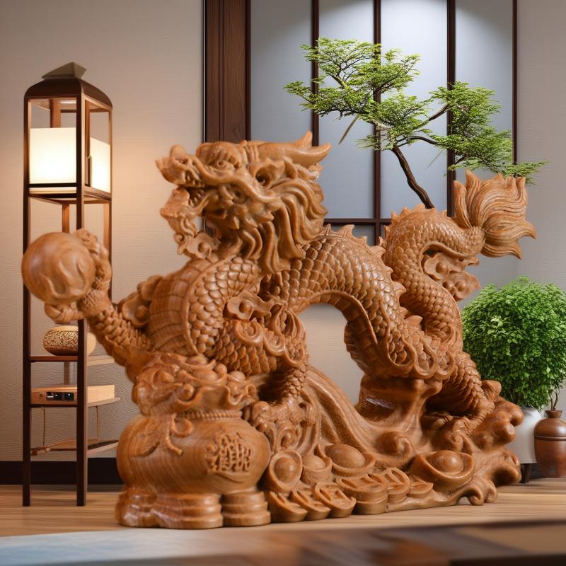 Massivholz Schnitzerei Chinesische Drachen Skulpturen Figuren Glücksbringer Tiere Haus Zimmer Büro Tischdekoration und Zubehör