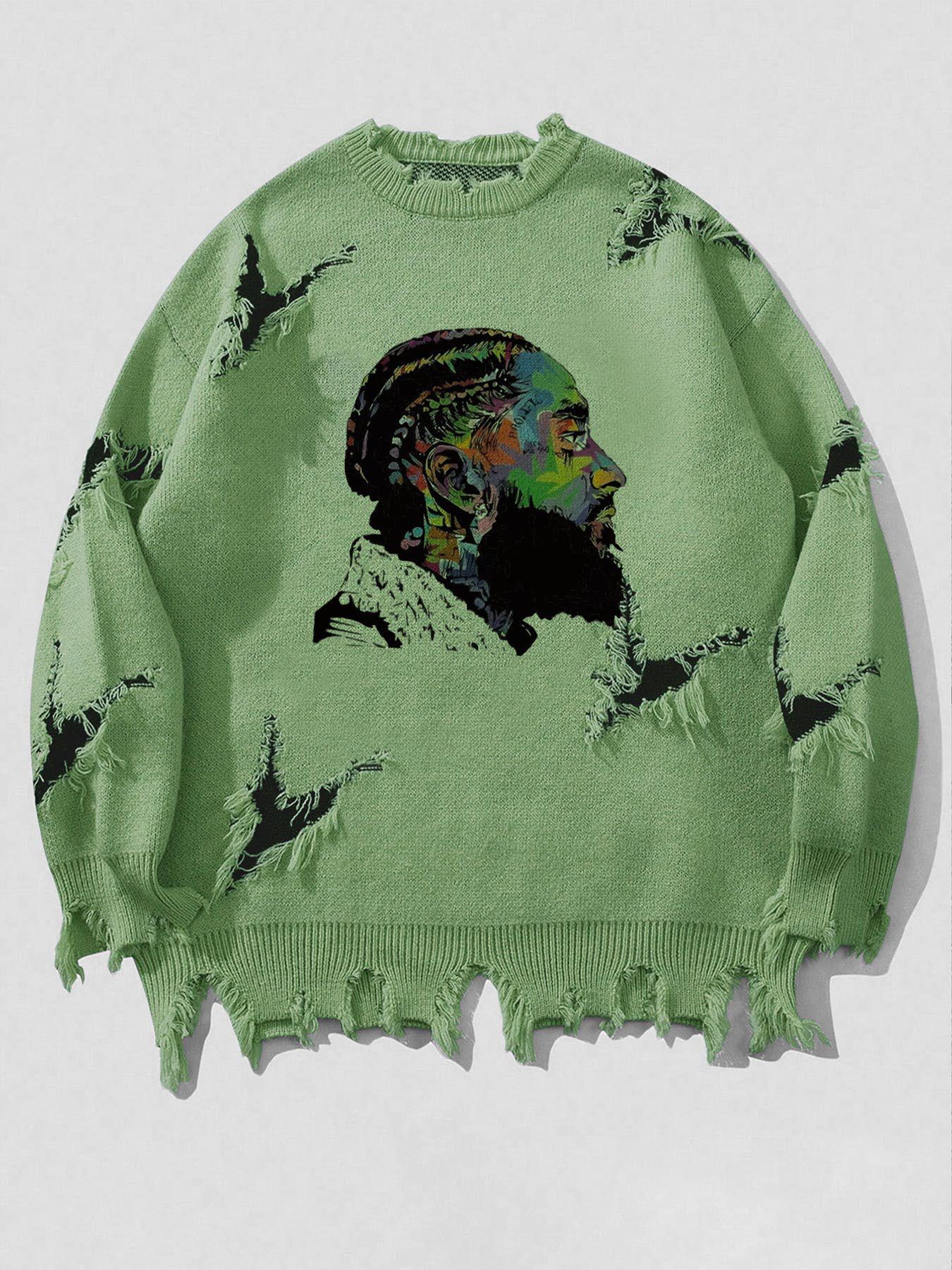 

Retro Ripped Knit Men s Sweater: Long Sleeve Autumn/Winter Style 64009 Medium зелений
