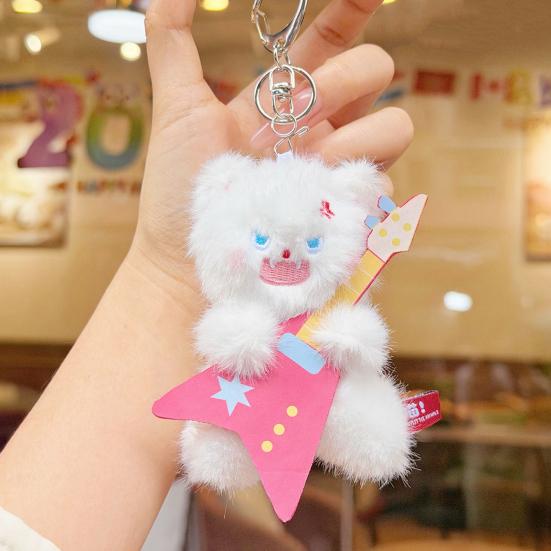Electric Guitar Cat Keychain Plush Rock Star Cat Plush Pendant Soft Stuffed Cat Keyring Cute Bag Charm for Teens & Cat Lovers