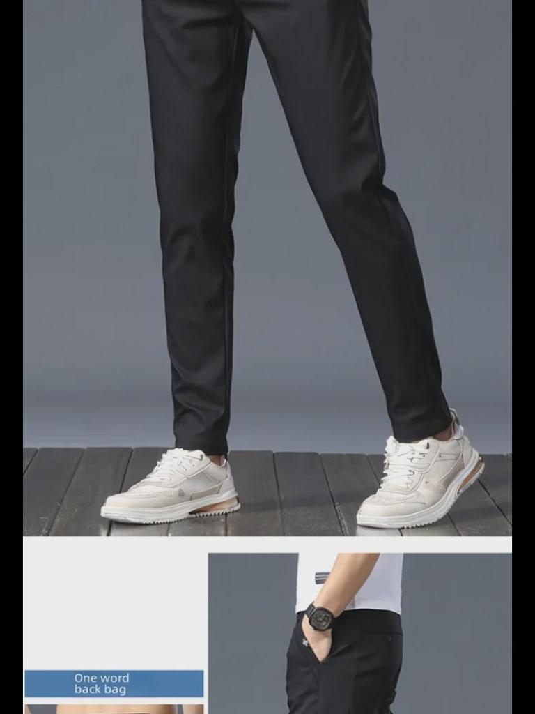 Men's Stretch Straight Ice Silk Casual Pants - Wear-Resistant, Trendy Korean Style, All-Match Long Pants