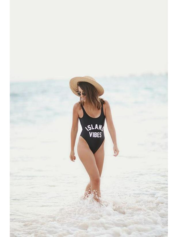 Island Vibes Letter Print 2020 European and American Bikini Swimsuit